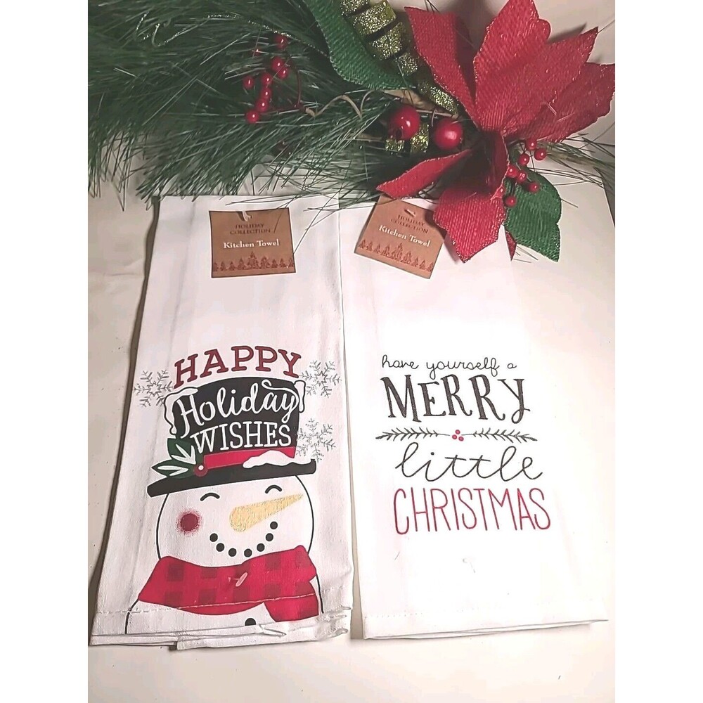 NWT Kitchen Towels Set Of 2 Snowman &  Have Yourself A Merry Little Christmas